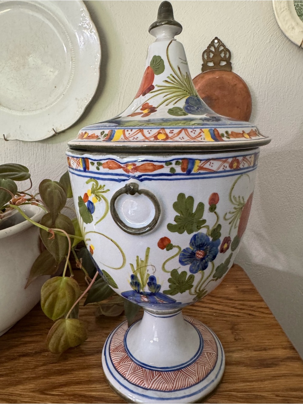 Vintage Italian Garofano Blue Carnation faience urn/vase/jar & serving dish.